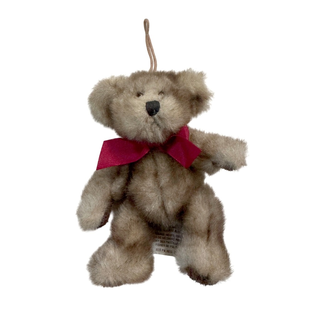 Russ Berrie Bombay Danny Teddy Bear Ornament Small Brown Plush Red Bow Hanging